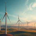 Szélerőművek tájképe tiszta energia termelés közben