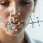 Ezüst-klorid molekulák megjelenítése közelről, női tudós előtt