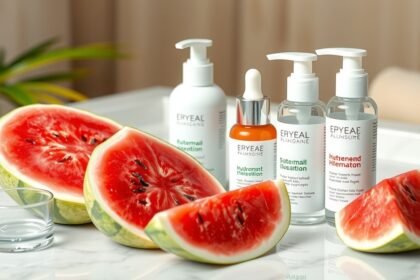 Görögdinnye és bőrápoló termékek hidratáló hatásokkal.