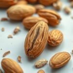 Mandulák szétszórva egy fehér felületen