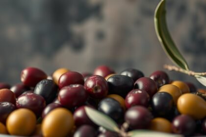 Friss olívabogyók különböző színekben egy tálban