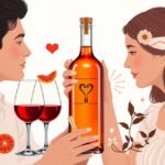 Két fiatal ember alkoholt iszol, a párkapcsolat szimbólumával