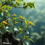 Zöld növények virágzása a természetben, ökoszisztéma részlete.