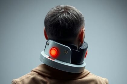 Szürke háttér előtt álló férfi Schanz-gallérban