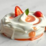 Tejszínes joghurt friss eperrel és gyümölcsszósszal díszítve