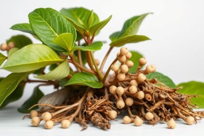 Ashwagandha növény levelei és gyökerei