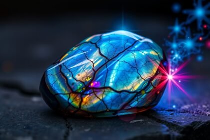 Labradorit drágakő, színek és fények játékával, lelki egyensúlyt támogató energia