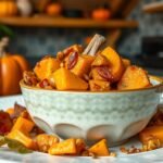 Illatos sütőtökös étel tálban, őszi dekorációval