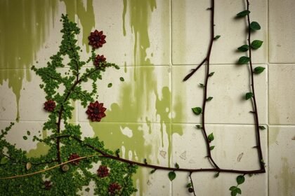 Penészes falak és növények, amelyek egészségügyi veszélyeket jeleznek.