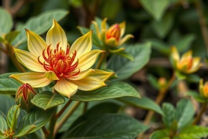 Királydinnye virágai zöld levelek között, egészség és természetes hatások