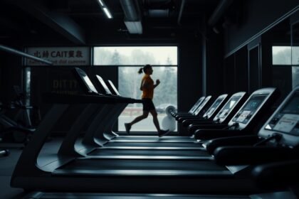 Futópadon edző nő a fitnesz teremben