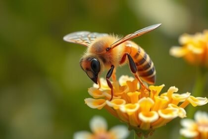 Méhecskék gyűjtik a nectar a virágokból, támogatva a propolisz készítést.