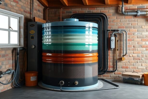 Rétegtöltésű melegvíztároló a házban, energiatakarékos megoldás.