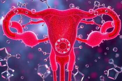 Digitális ábra a női reproduktív rendszerről és hormonokról.