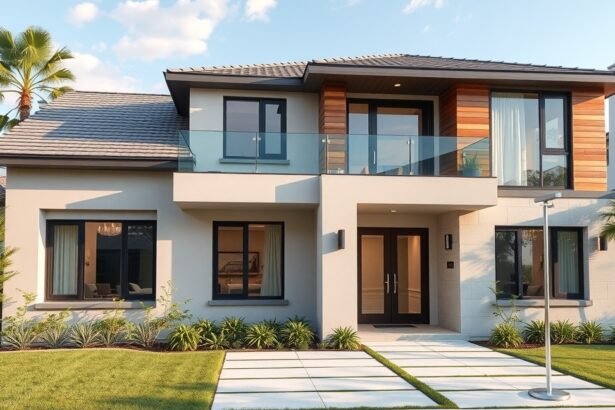 Modern ház szilikon vakolattal, díszítés és esztétika.