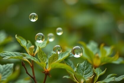 Zöld levelek vízcseppekkel, a természet szépségei