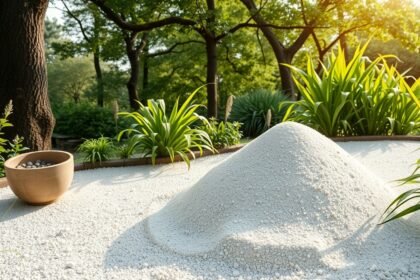 Kovaföld és zöld növények a kertben, természetes ásvány a fenntarthatóságért