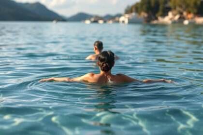 Nők úsznak a vízben, a víznapok relaxációjának szimbóluma