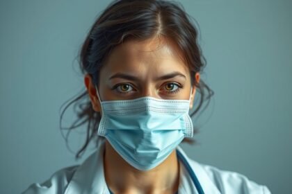 Orvos maszkban, aki egészségügyi tanácsokat ad