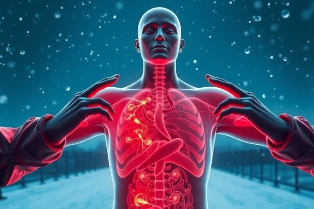 Egy emberi test sziluettje, amely a hideg idő hatását mutatja a vérnyomásra