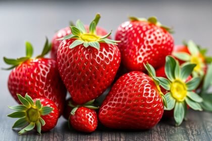 Friss, piros eper gyümölcsök egy szép elrendezésben