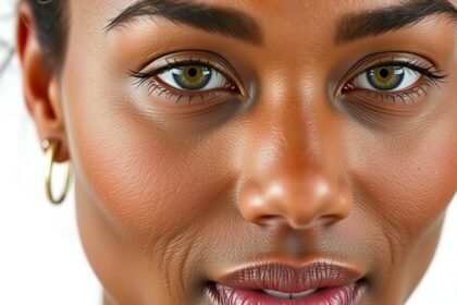 Fiatal nő ragyogó arcszínnel és egészséges bőrrel.