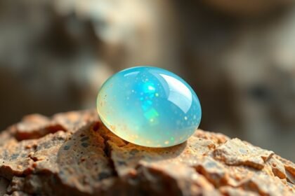 Kék opál kő részletes nézete sziklahalmon