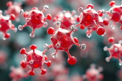 Vörös aminosav molekulák, az arginin hatását szemléltetve.