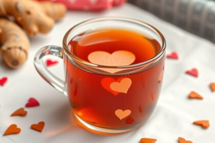 Gyömbértea szív alakú díszekkel, egészséges életmódhoz