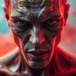 Férfi arc, amelyet a drogok kábító hatása roncsolt, szörnyű kifejezéssel.