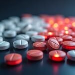 Oxikodon fájdalomcsillapítók a fekete háttér előtt