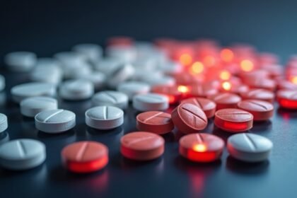 Oxikodon fájdalomcsillapítók a fekete háttér előtt