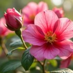 Hawaii törperózsa virág és rügy a napfényben