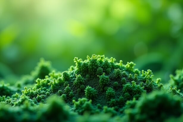 Zöld algák közelről, tápláló szuperélelmiszerek forrásai