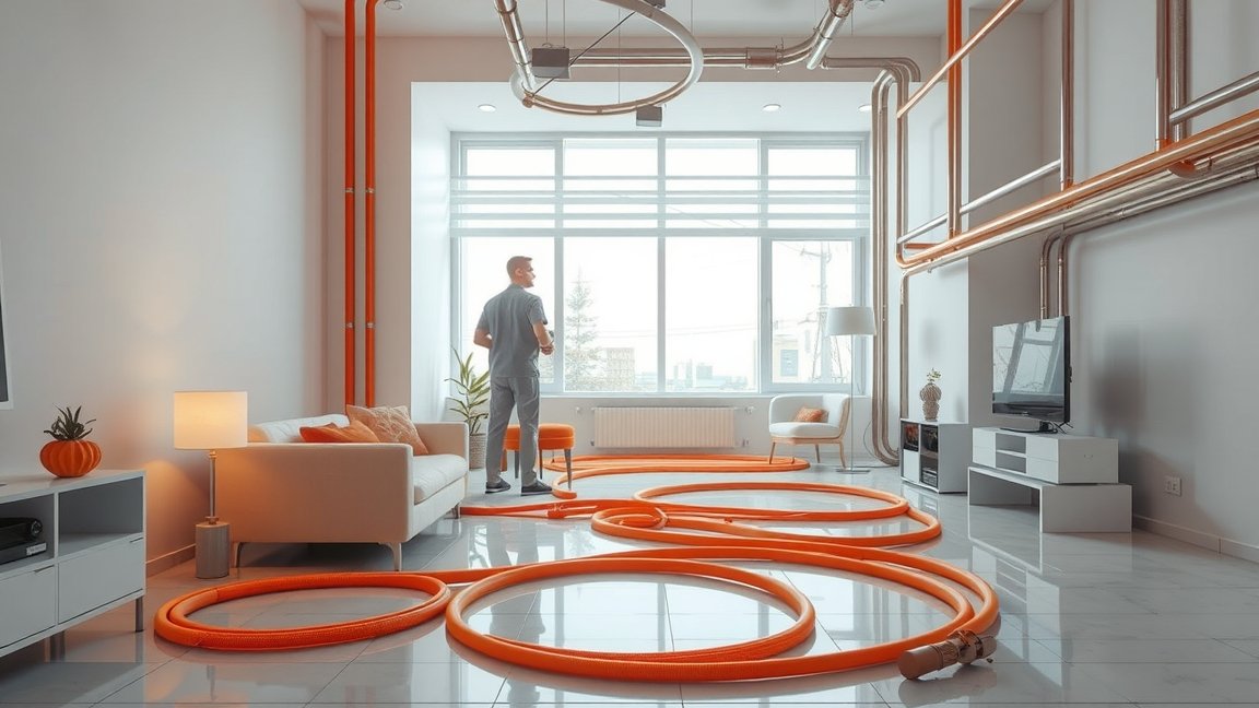 Modern otthon fűtőkábelekkel, kényelmi megoldásokkal a lakásban.