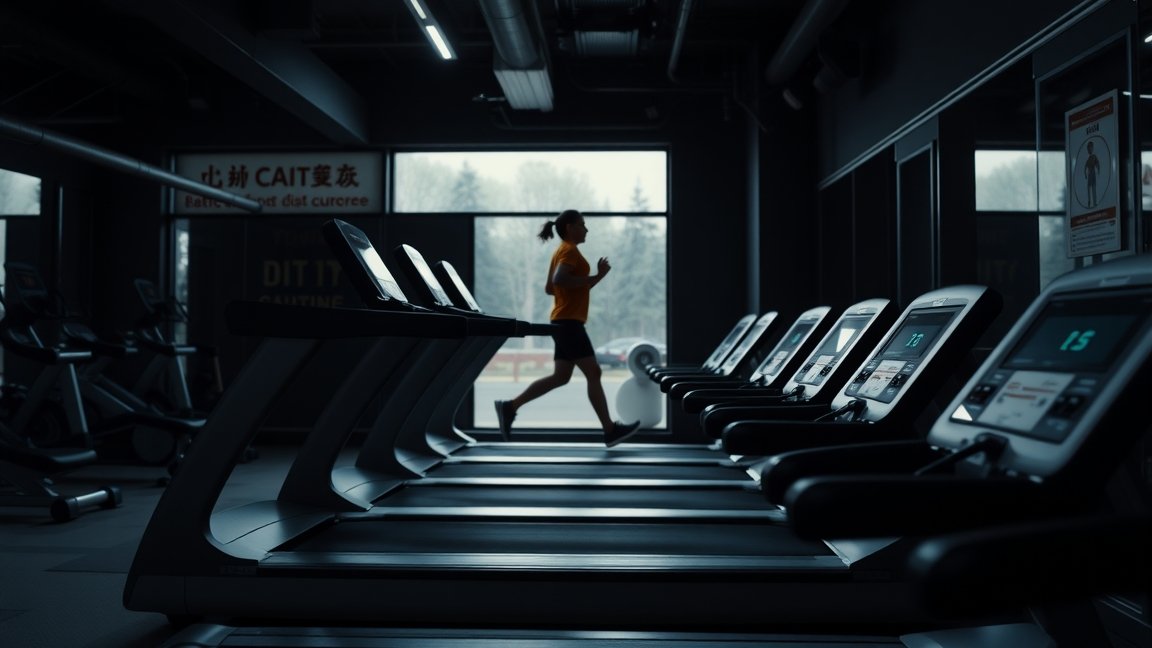 Futópadon edző nő a fitnesz teremben