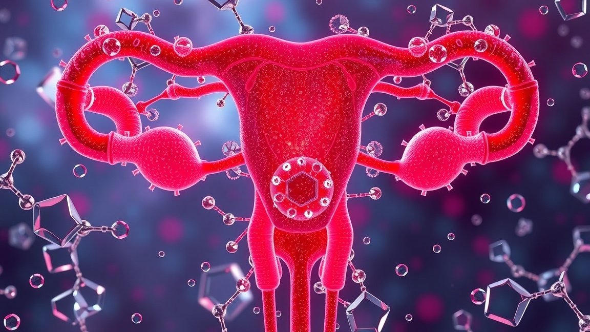 Digitális ábra a női reproduktív rendszerről és hormonokról.