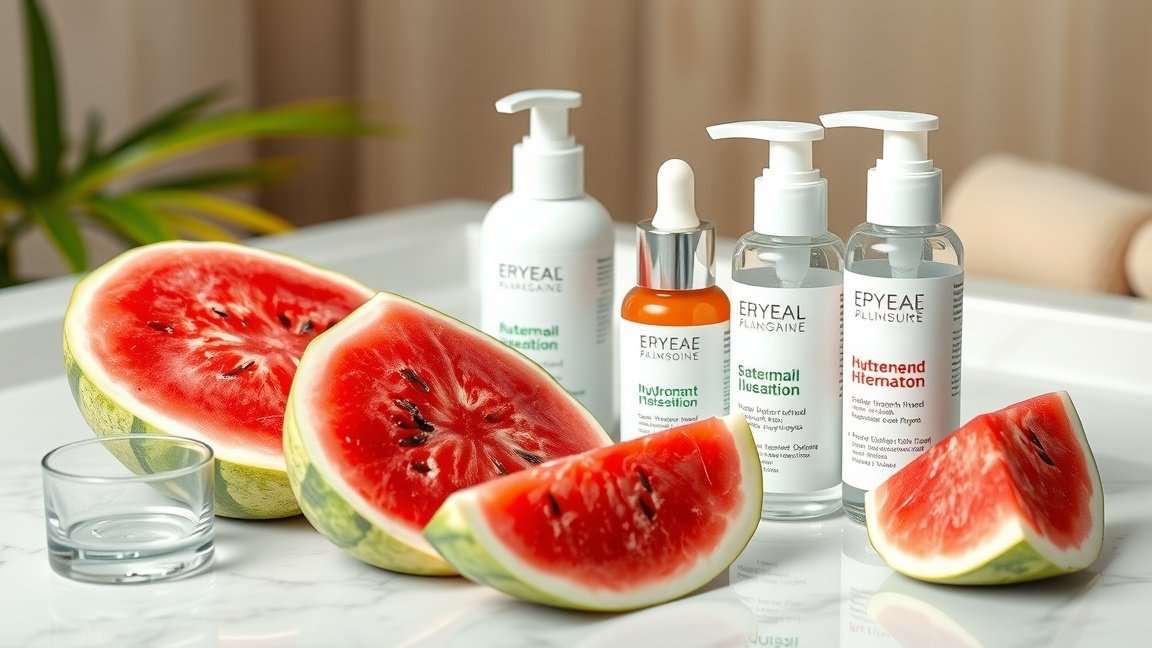 Görögdinnye és bőrápoló termékek hidratáló hatásokkal.