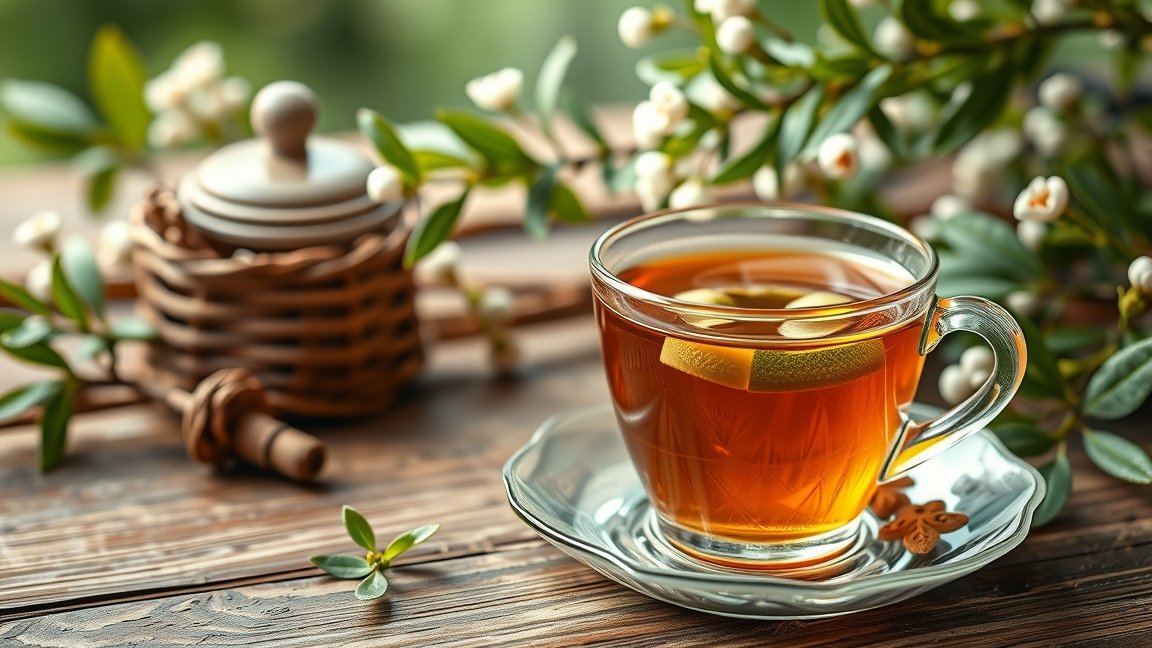 Hársfa tea citromszeletekkel, természetes frissesség az egészségért.