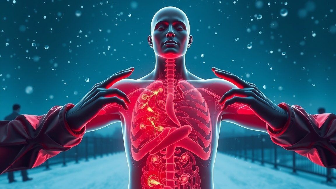 Egy emberi test sziluettje, amely a hideg idő hatását mutatja a vérnyomásra