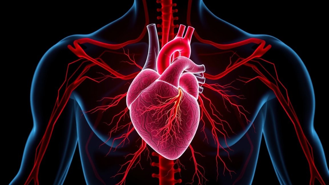 Anatomical illustration of a heart showing blood vessels
