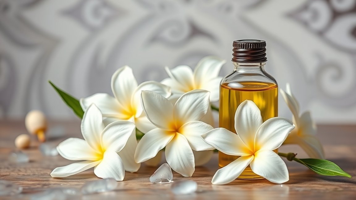 Jázminolaj és friss jázmin virágok az aromaterápiához