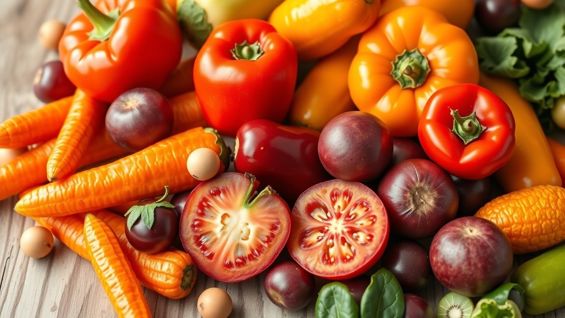 Színes zöldségek és gyümölcsök gazdag karotinoidokban