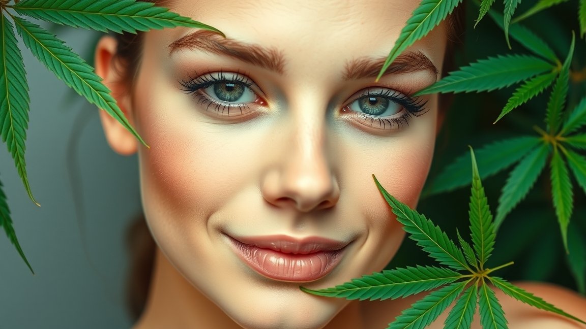 Fiatal nő kendermagolajjal az arcbőrének ápolásához.