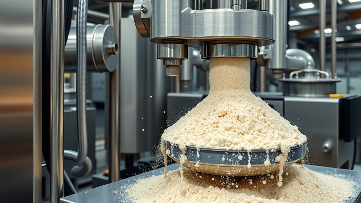 Koradagoló ipari alkalmazásban, por és szemcsés anyag kezelés közben.