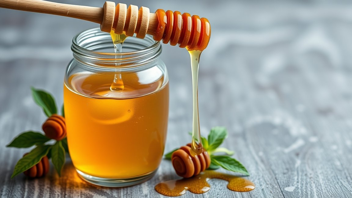 Langyos mézes víz és mézet tartalmazó üveg, egészségügyi előnyei