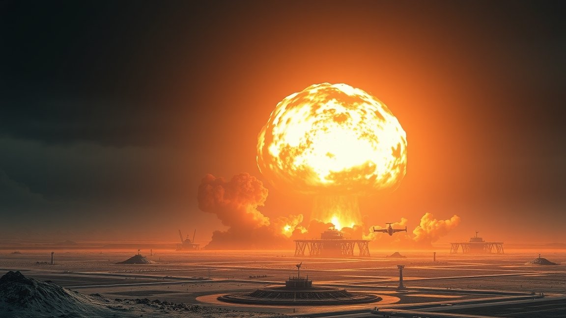 Neutronbomba robbanásának képe, katonai technológia és pusztító hatás.