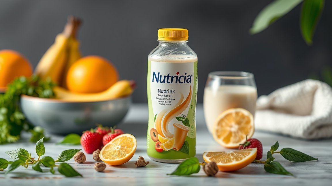 Nutricia Nutridrink gyümölcslé, friss gyümölcsökkel, tápláló ital.