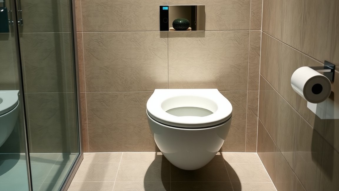 Perem nélküli WC a modern fürdőszobában, esztétikus és higiénikus megoldás.