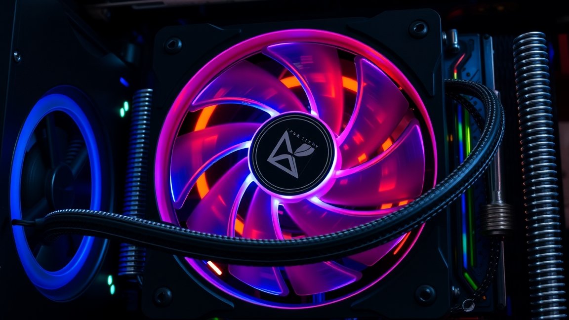 PWM ventilátor a számítógép hűtésében, színes világítással.